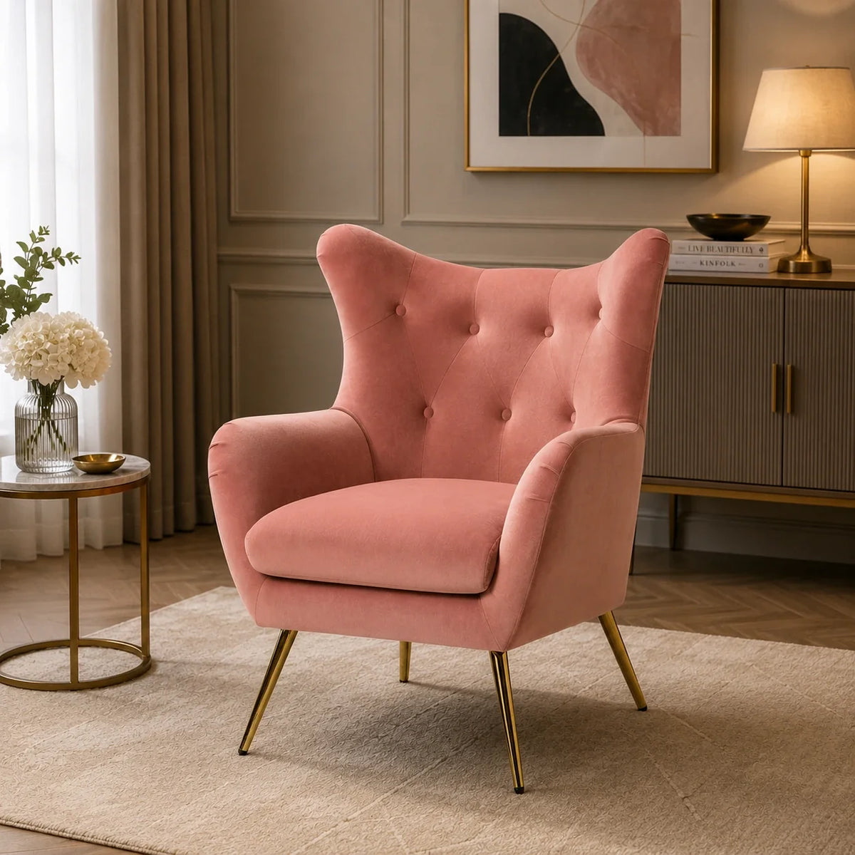Royal Pink Comfortable Tufted Velvet Sofa Lounge Chair