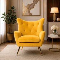 Royal Yellow Comfortable Tufted Velvet Sofa Lounge Chair