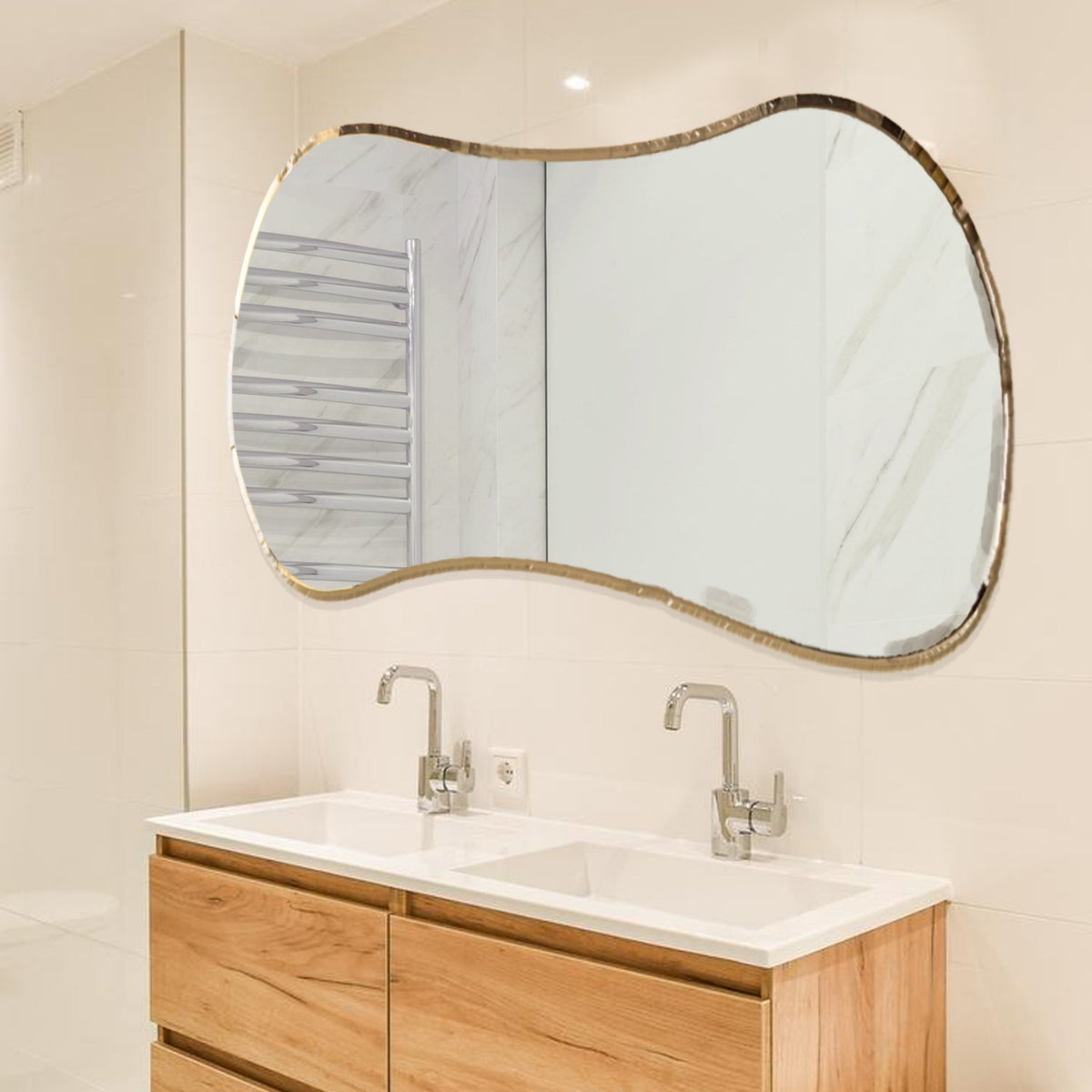 Scandinavian Frameless Beveled Asymmetrical Shape Bathroom Mirror