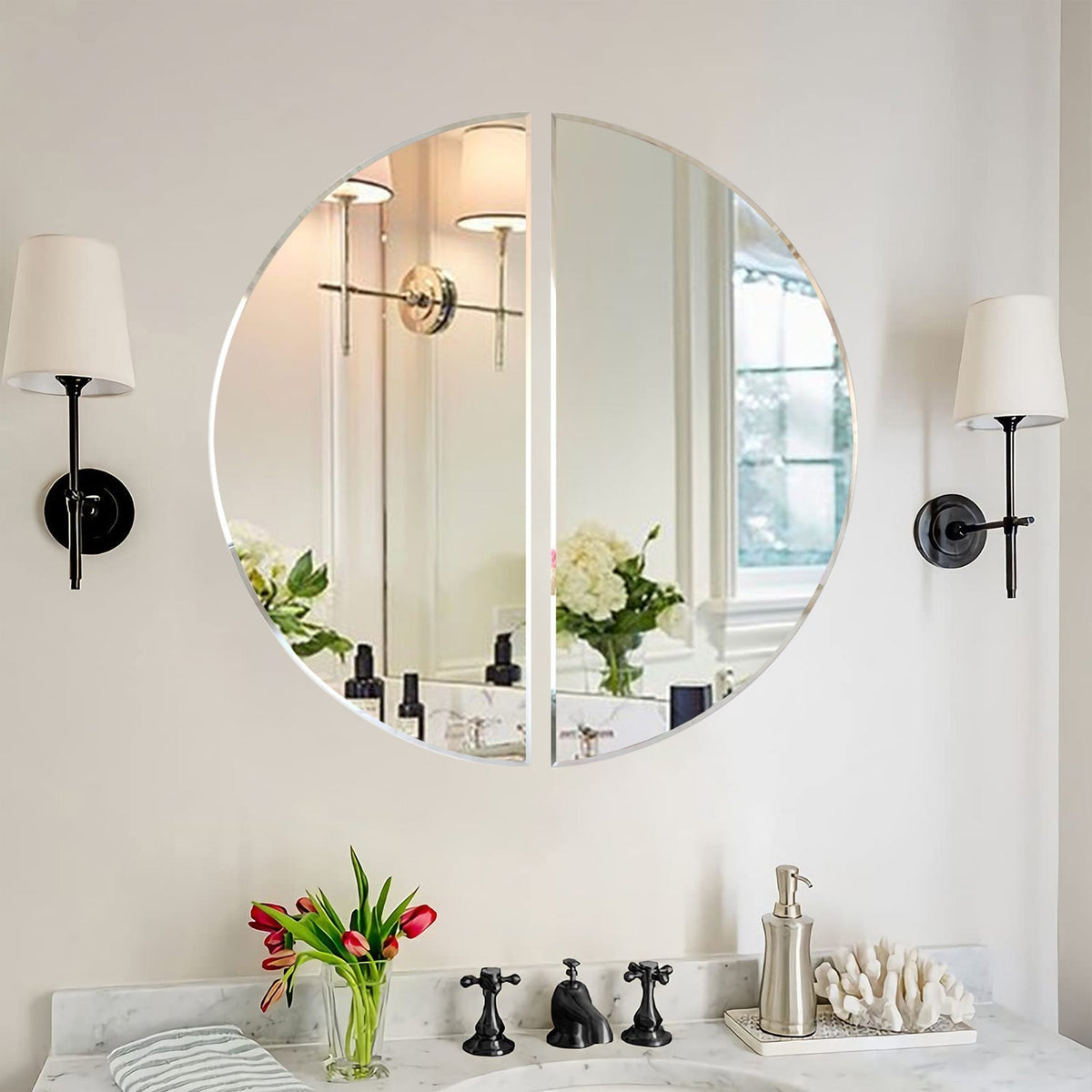 Scandinavian Frameless Beveled Modern Semi Circle Bathroom Mirror