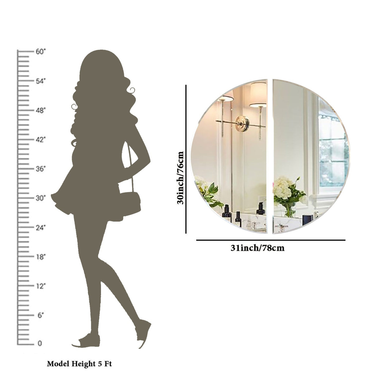 Scandinavian Frameless Beveled Modern Semi Circle Bathroom Mirror