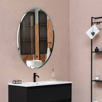 Scandinavian Frame less Beveled Oval Shaped Wall Mirror