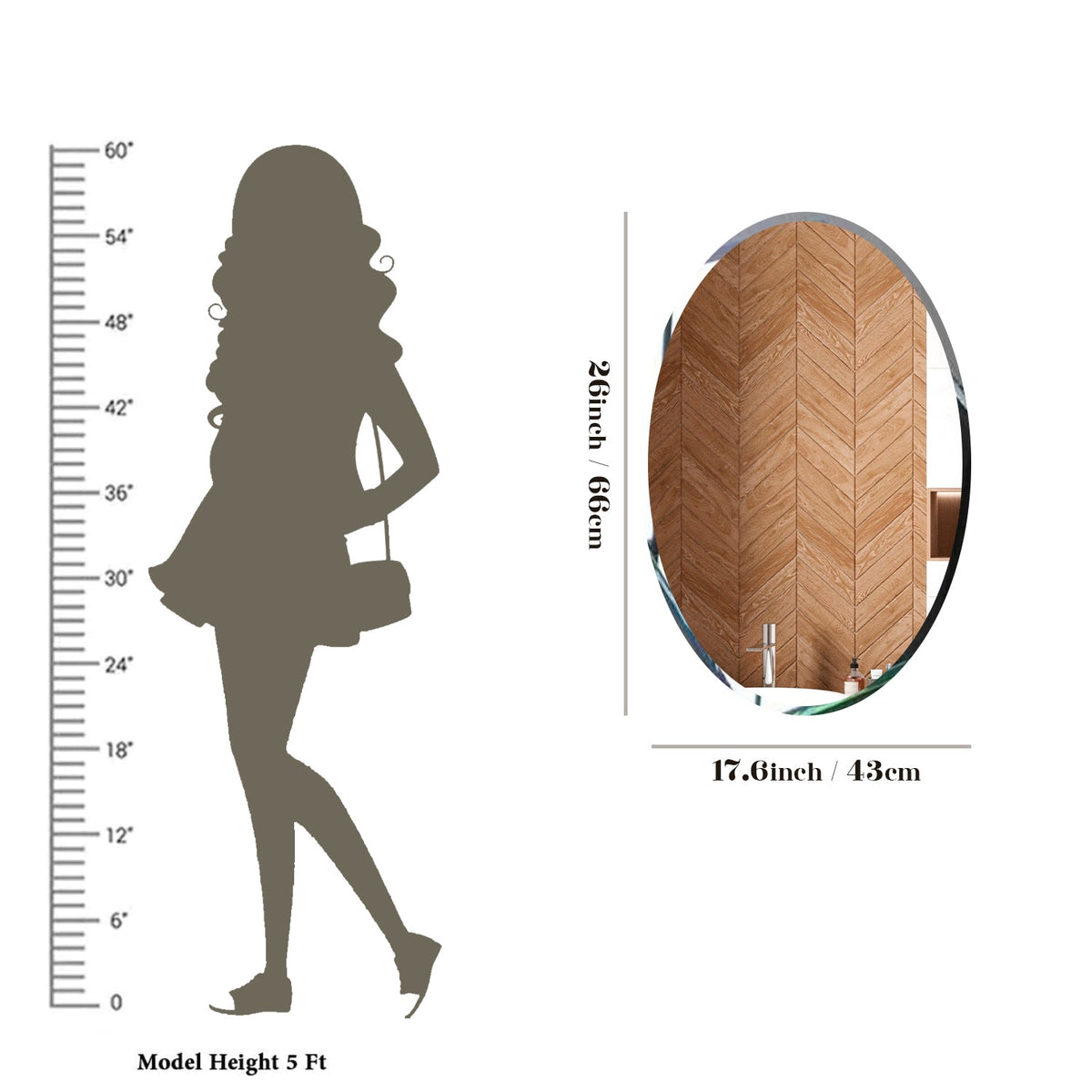 Scandinavian Frame less Beveled Oval Shaped Wall Mirror