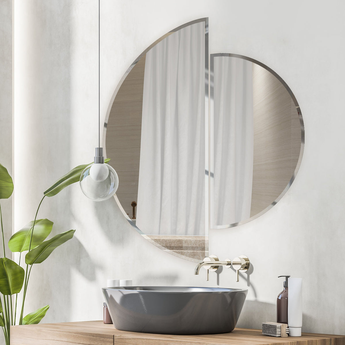 Scandinavian Frameless Beveled Semi Circle Mirror