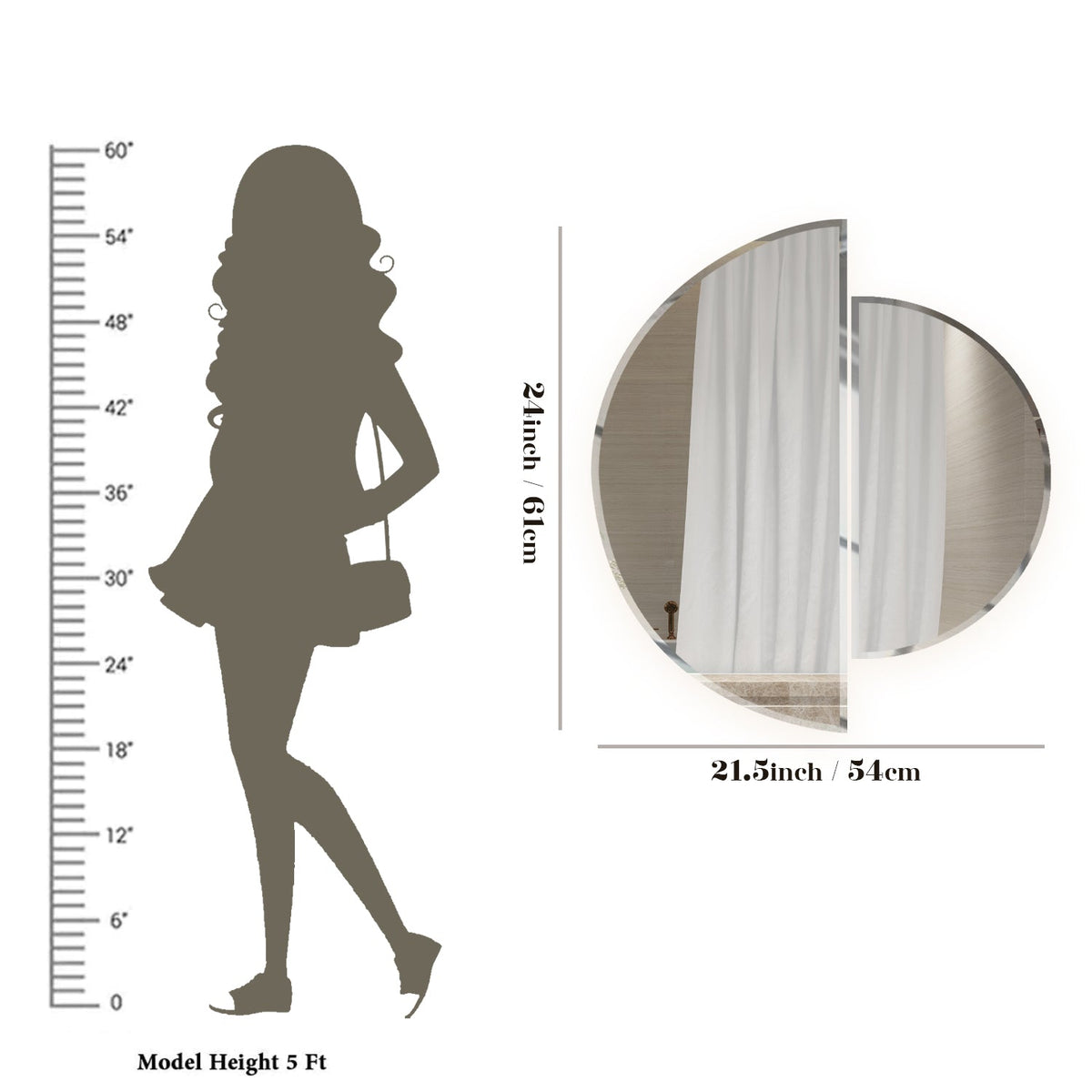 Scandinavian Frameless Beveled Semi Circle Mirror