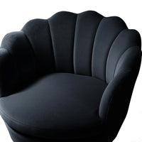 Shell Motif Luxury Design Black Velvet Accent Chair