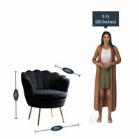 Shell Motif Luxury Design Black Velvet Accent Chair