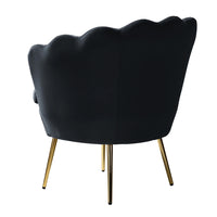 Shell Motif Luxury Design Black Velvet Accent Chair