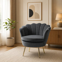 Shell Motif Luxury Design Grey Velvet Accent Chair