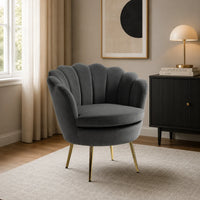 Shell Motif Luxury Design Grey Velvet Accent Chair
