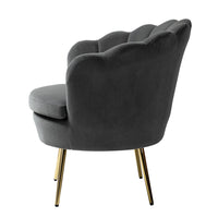 Shell Motif Luxury Design Grey Velvet Accent Chair