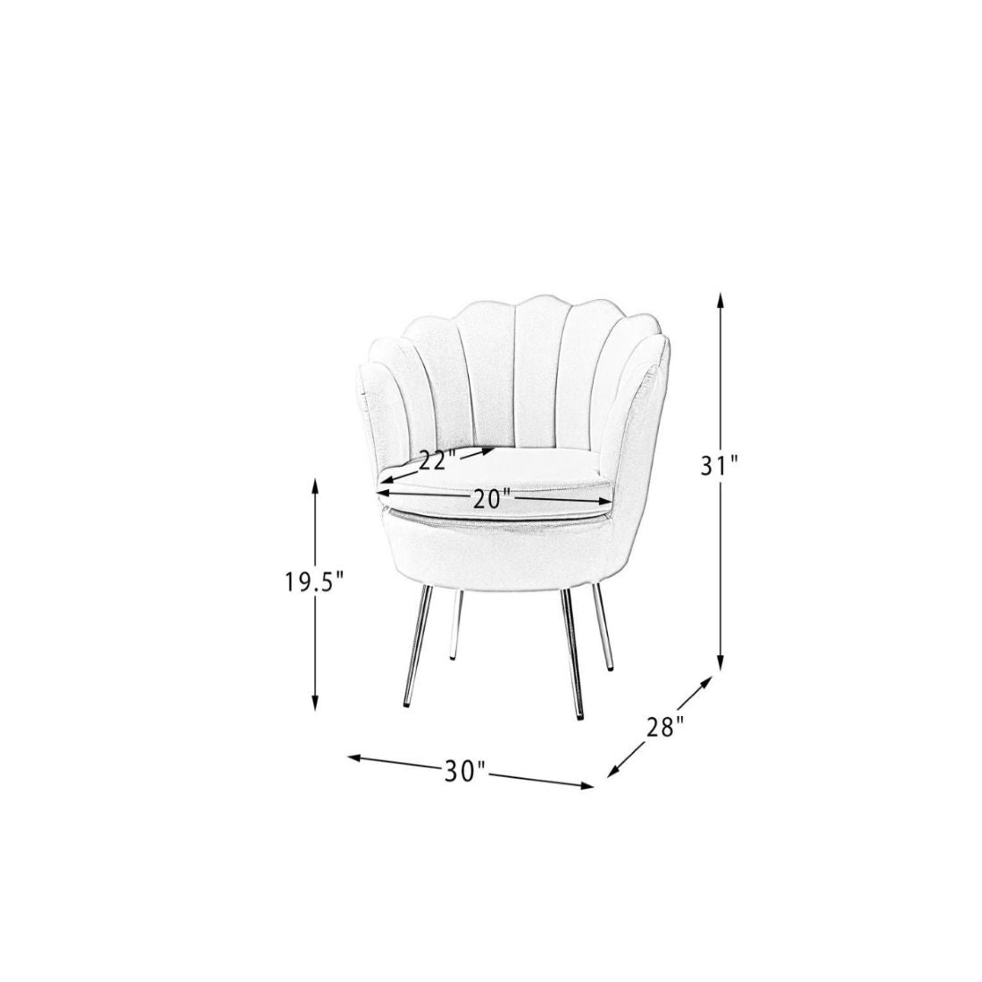 Shell Motif Luxury Design Grey Velvet Accent Chair