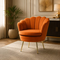 Shell Motif Luxury Design Mustard Velvet Lounge Chair