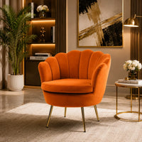 Shell Motif Luxury Design Mustard Velvet Lounge Chair