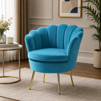 Shell Motif Luxury Sky Blue Velvet Comfy Lounge Chair
