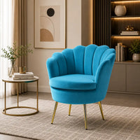 Shell Motif Luxury Sky Blue Velvet Comfy Lounge Chair