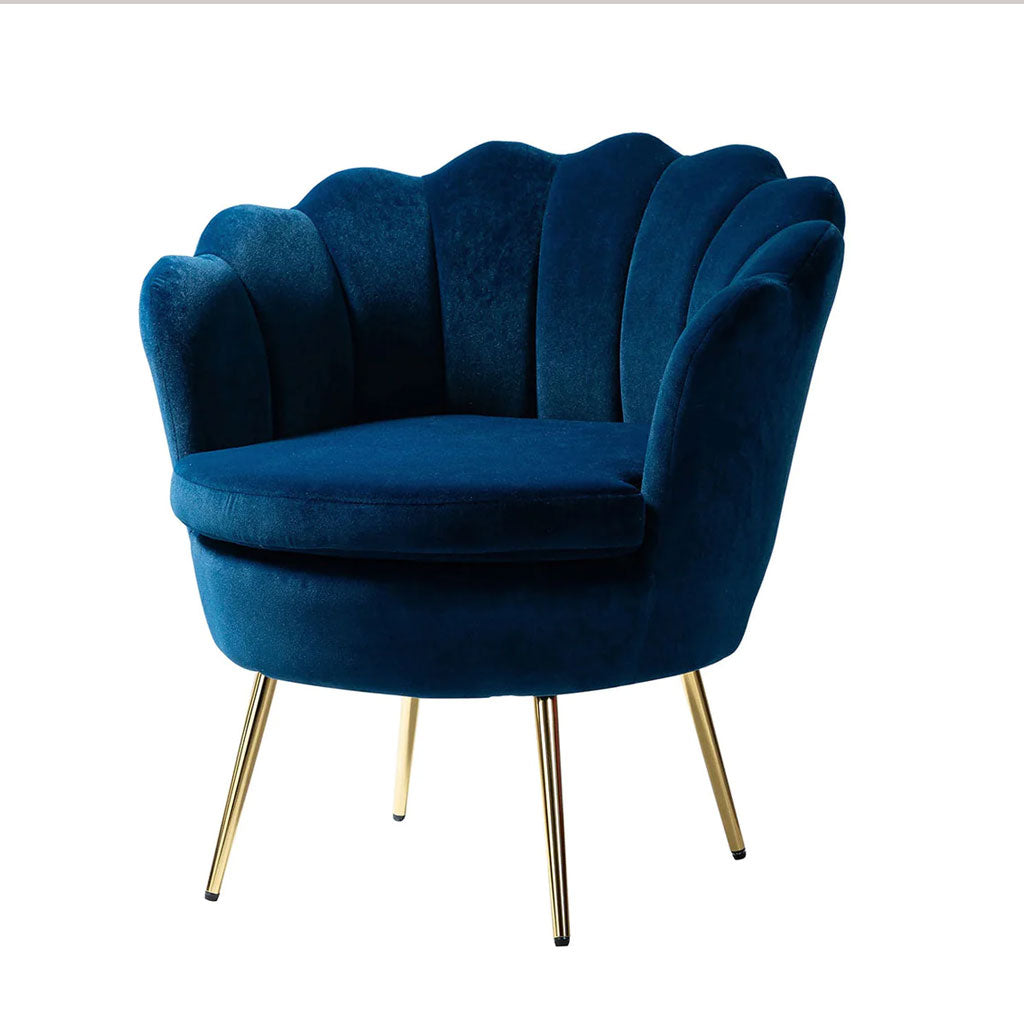 Shell Motif Luxury Style Blue Velvet Accent Chair