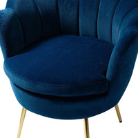 Shell Motif Luxury Style Blue Velvet Accent Chair