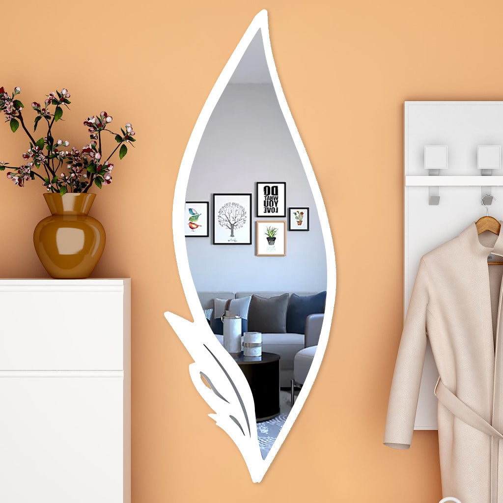 Slender Big Leafs Vanity Mirror with Metallic White Finish Frame