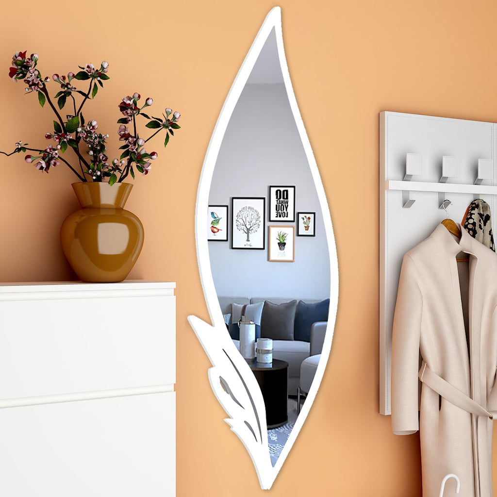 Slender Big Leafs Vanity Mirror with Metallic White Finish Frame