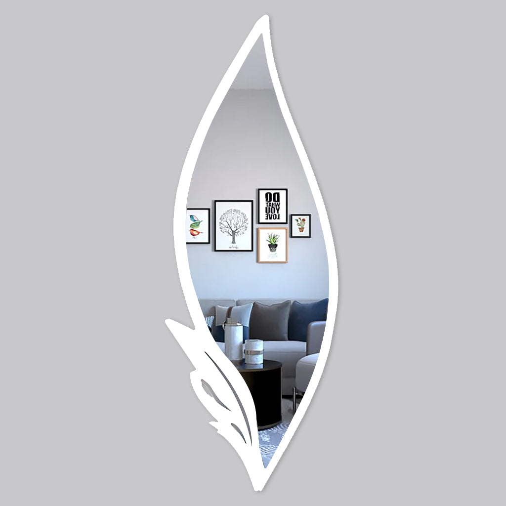 Slender Big Leafs Vanity Mirror with Metallic White Finish Frame