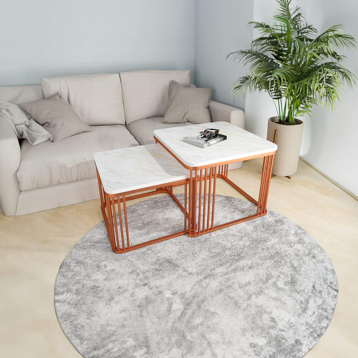 Square Copper Tethered Nesting Table Set of 2