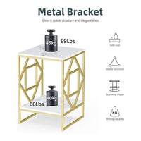 Square Geometric Rhombus Frame End  Side Table with Golden Metal Finish