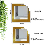 Square Shape Unique Design Wooden Wall Mirror With Gold Texture