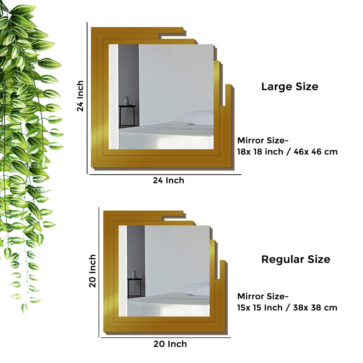 Square Shape Unique Design Wooden Wall Mirror With Gold Texture