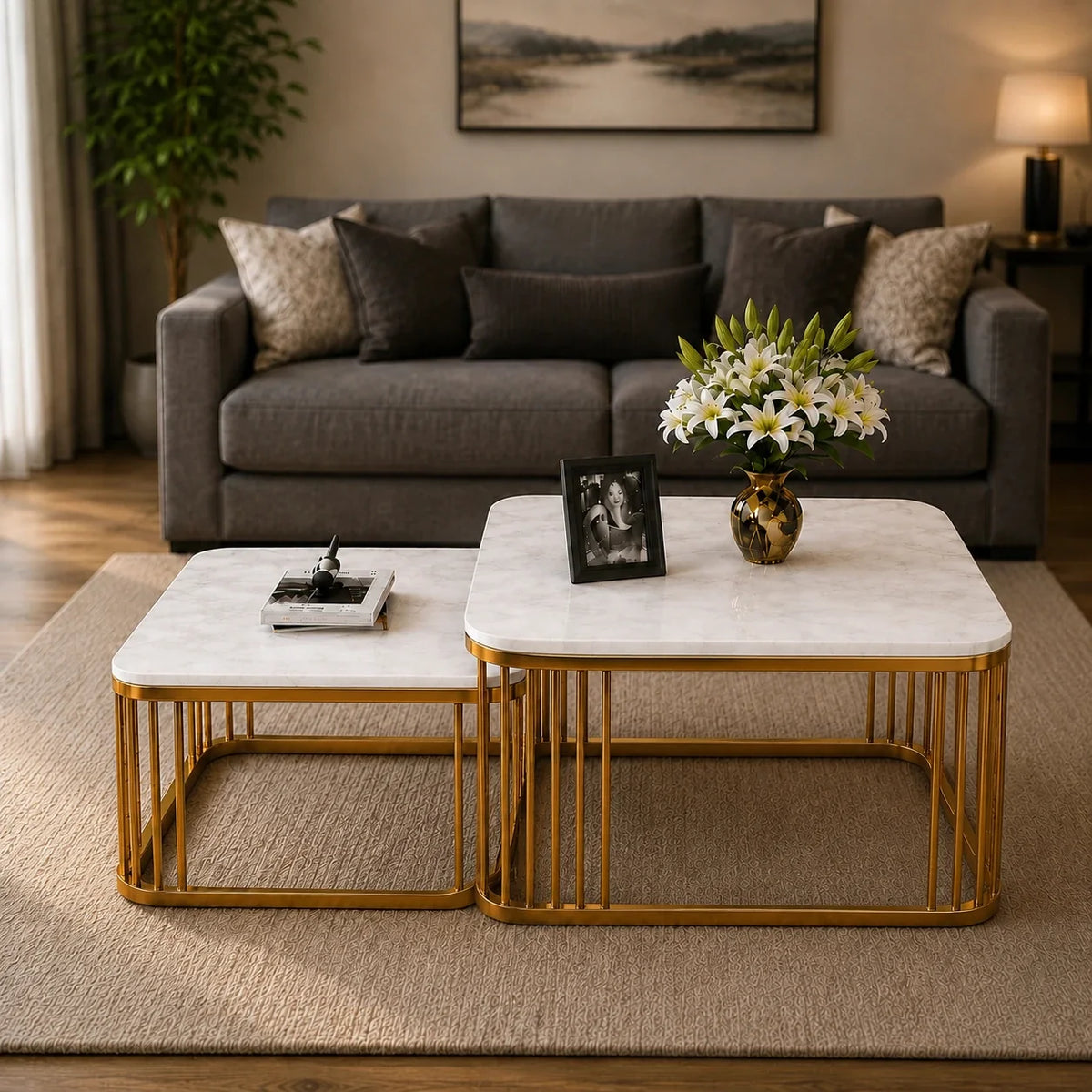Square Tethered Metallic Table Set of 2