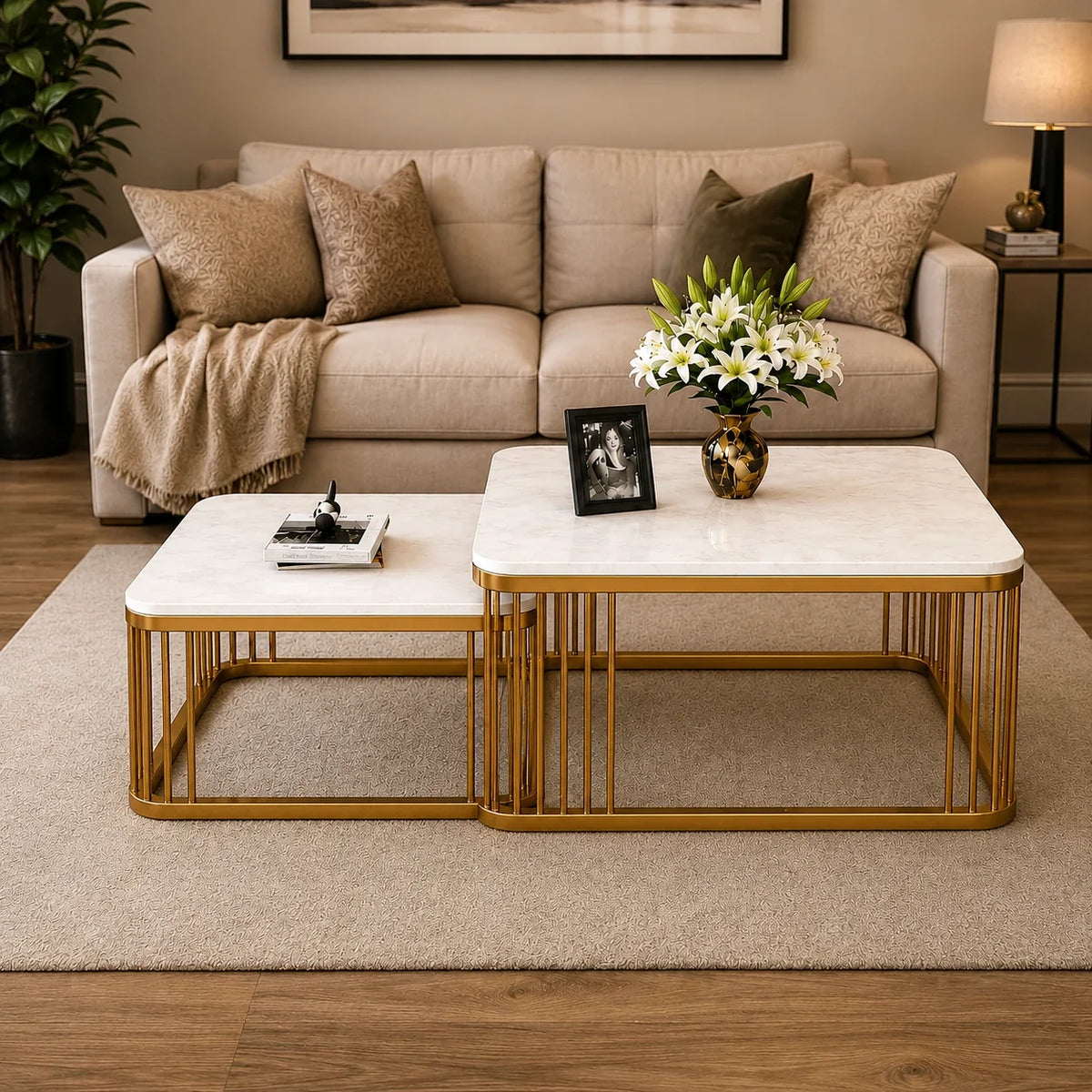 Square Tethered Metallic Table Set of 2