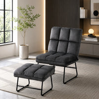 Square Tufted Style Grey Velvet Chair with Footrest