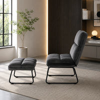 Square Tufted Style Grey Velvet Chair with Footrest