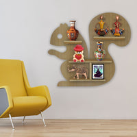 Squirrel Shape Wooden Wall Shelf LED Light Wall Shelf with Oak Finish
