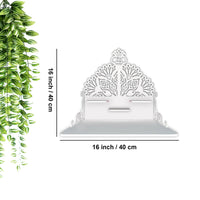Swastika Kalash Symbol of Hindu Religious Wall Hanging Wooden Temple/ Pooja Mandir Design with Shelf, White Color