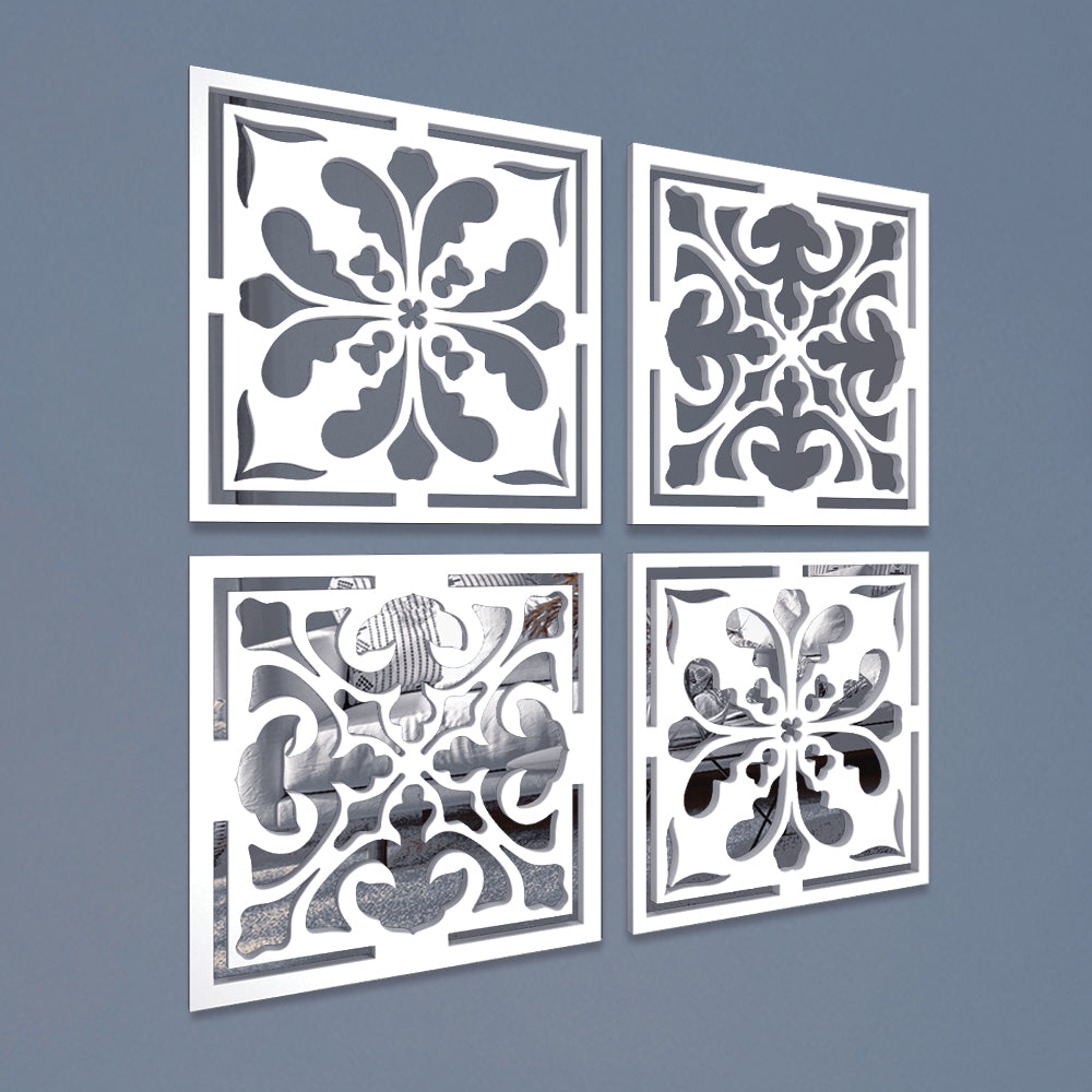 Traditional Enchanting Floral Mirror Wall Art Set of Four