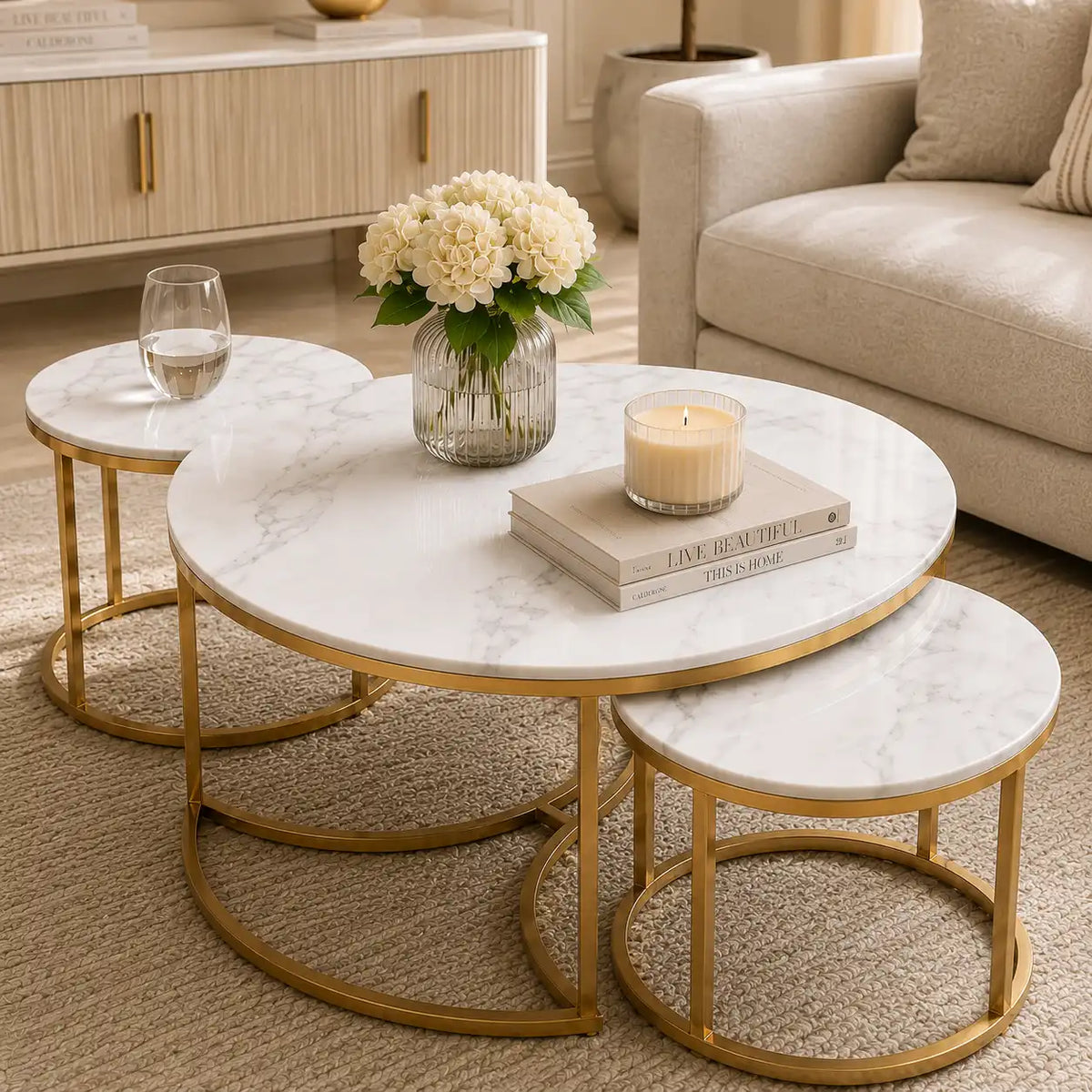 Trio Golden Nesting Tables Set of 3