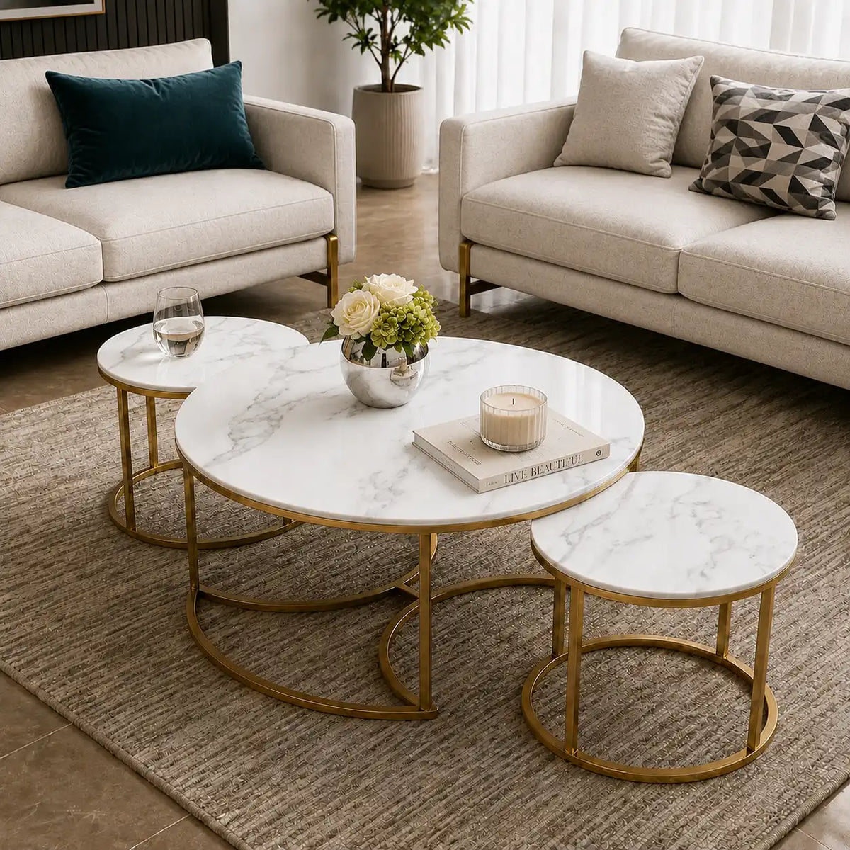 Trio Golden Nesting Tables Set of 3
