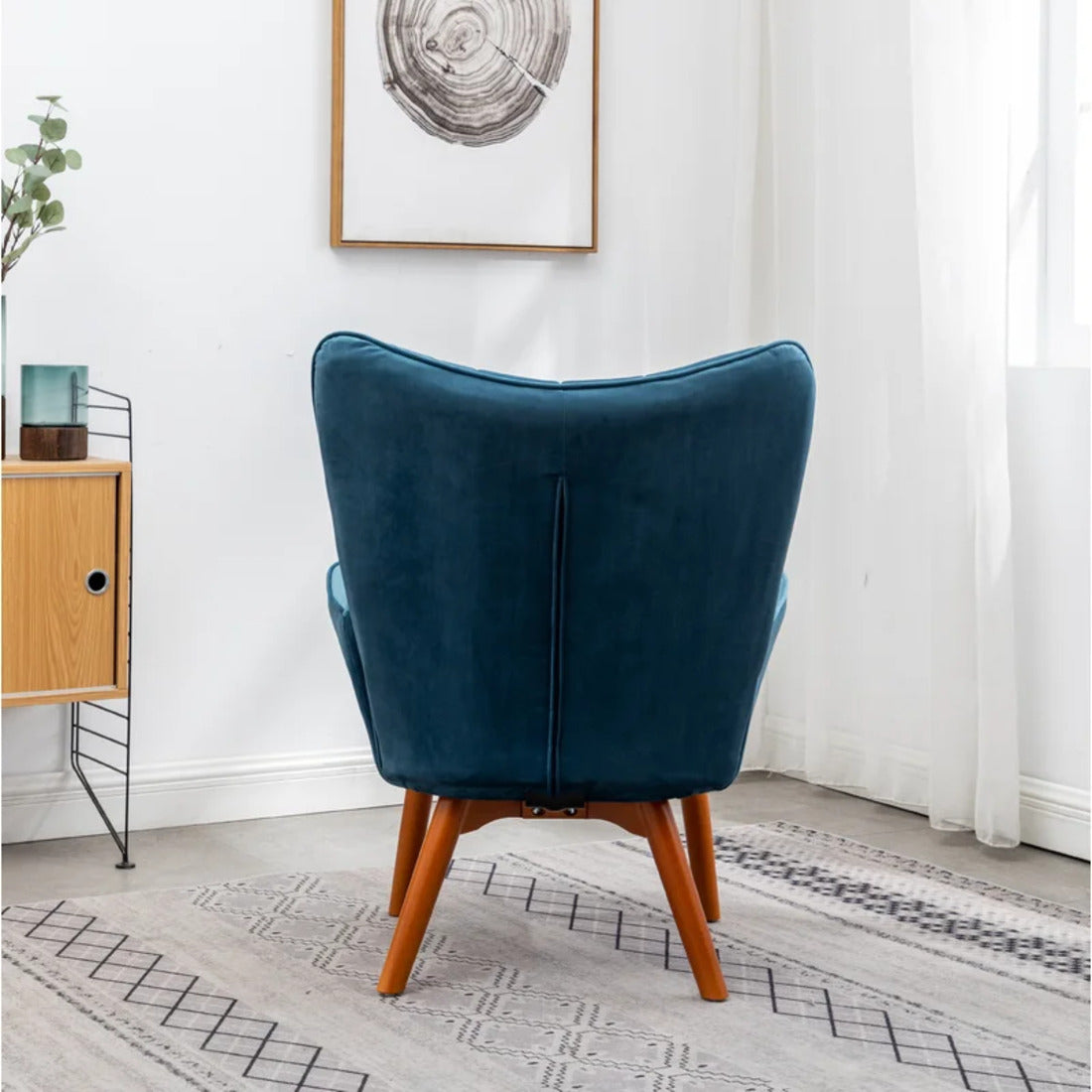 Tufted Curvy Long Back Sea Green Armchair with Footrest