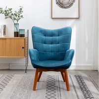 Tufted Curvy Long Back Sea Green Armchair with Footrest