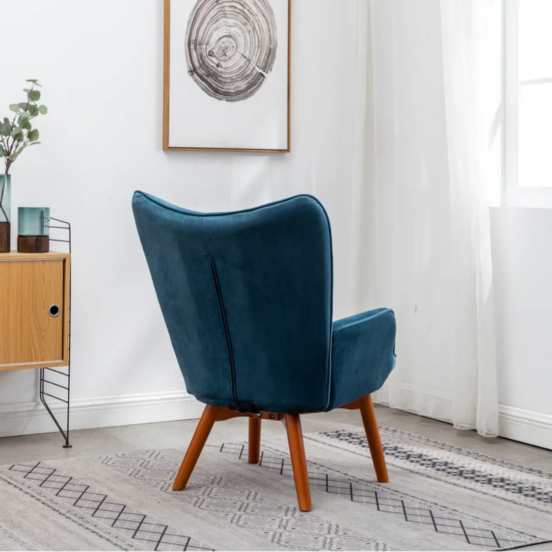 Tufted Curvy Long Back Sea Green Armchair with Footrest