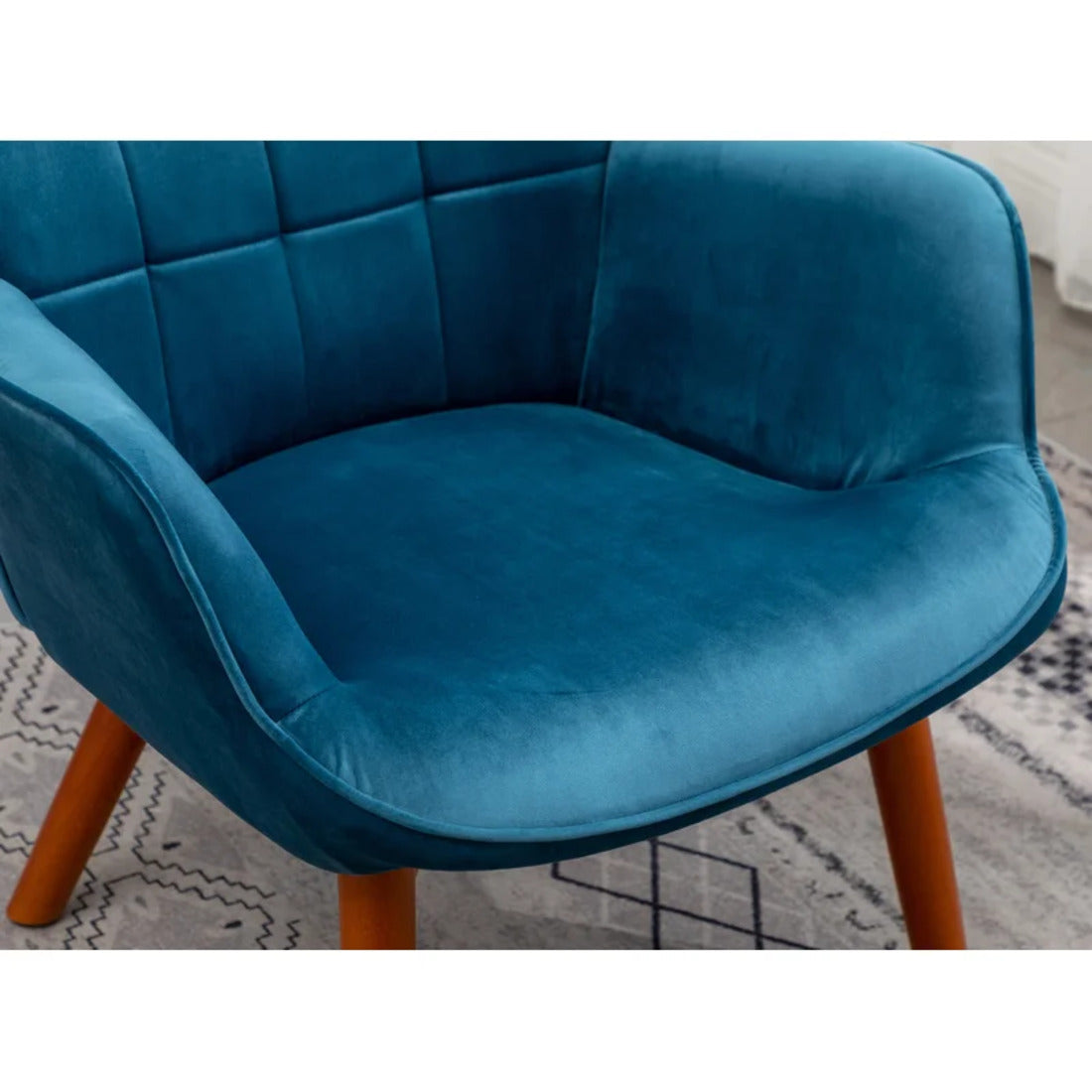 Tufted Curvy Long Back Sea Green Armchair with Footrest
