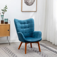 Tufted Curvy Long Back Sea Green Armchair with Footrest