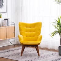 Tufted Curvy Long Back Yellow Color Lounge Chair with Footrest