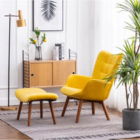 Tufted Curvy Long Back Yellow Color Lounge Chair with Footrest
