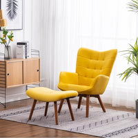 Tufted Curvy Long Back Yellow Color Lounge Chair with Footrest