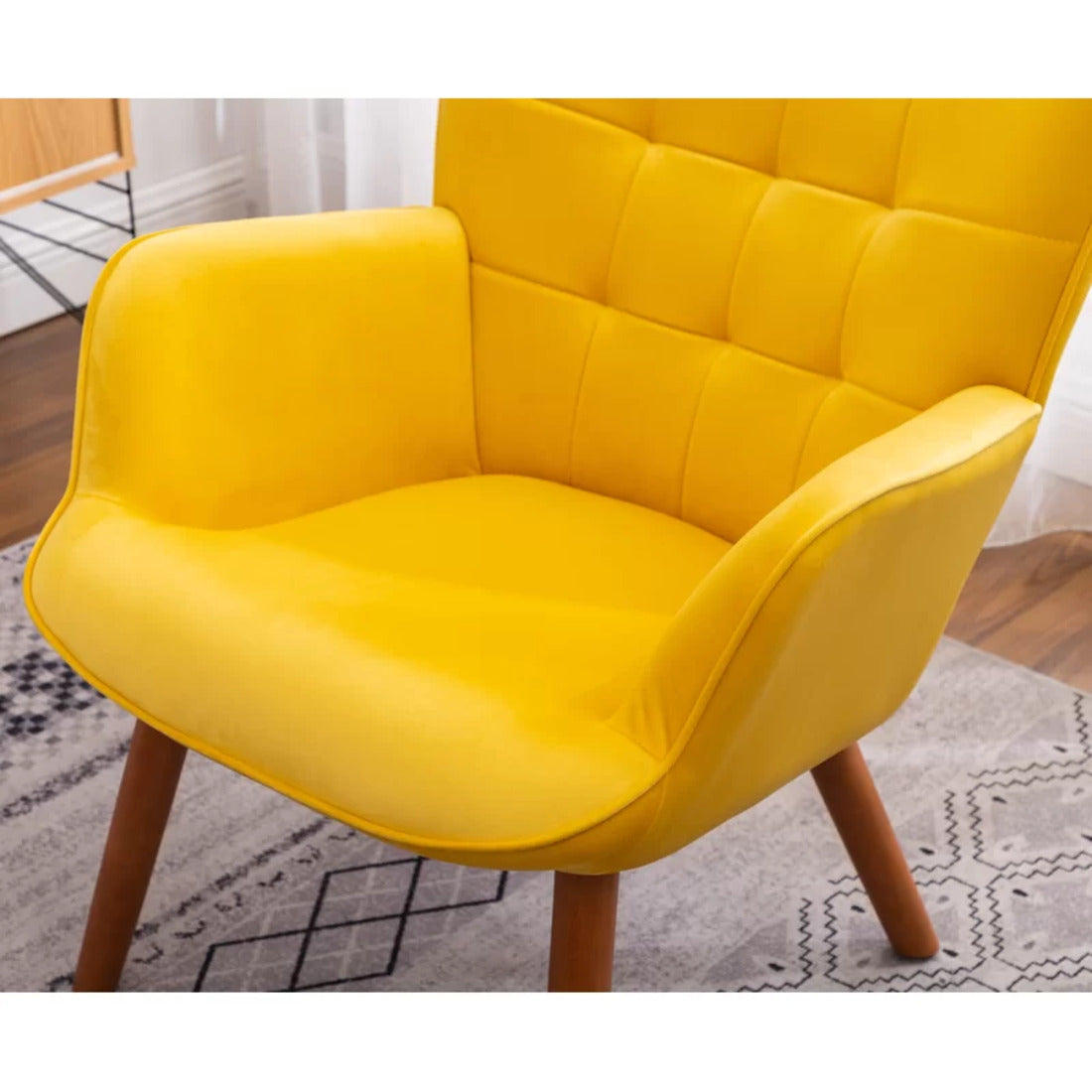 Tufted Curvy Long Back Yellow Color Lounge Chair with Footrest