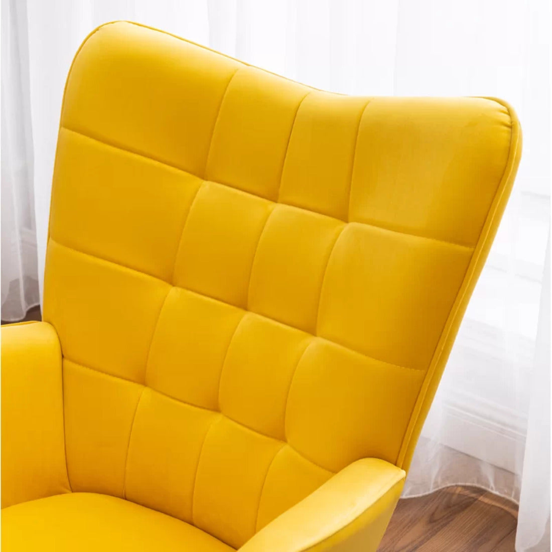 Tufted Curvy Long Back Yellow Color Lounge Chair with Footrest