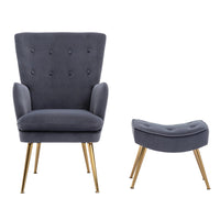 Tufted Long Back Premium Grey Sofa Lounge Chair with Footrest