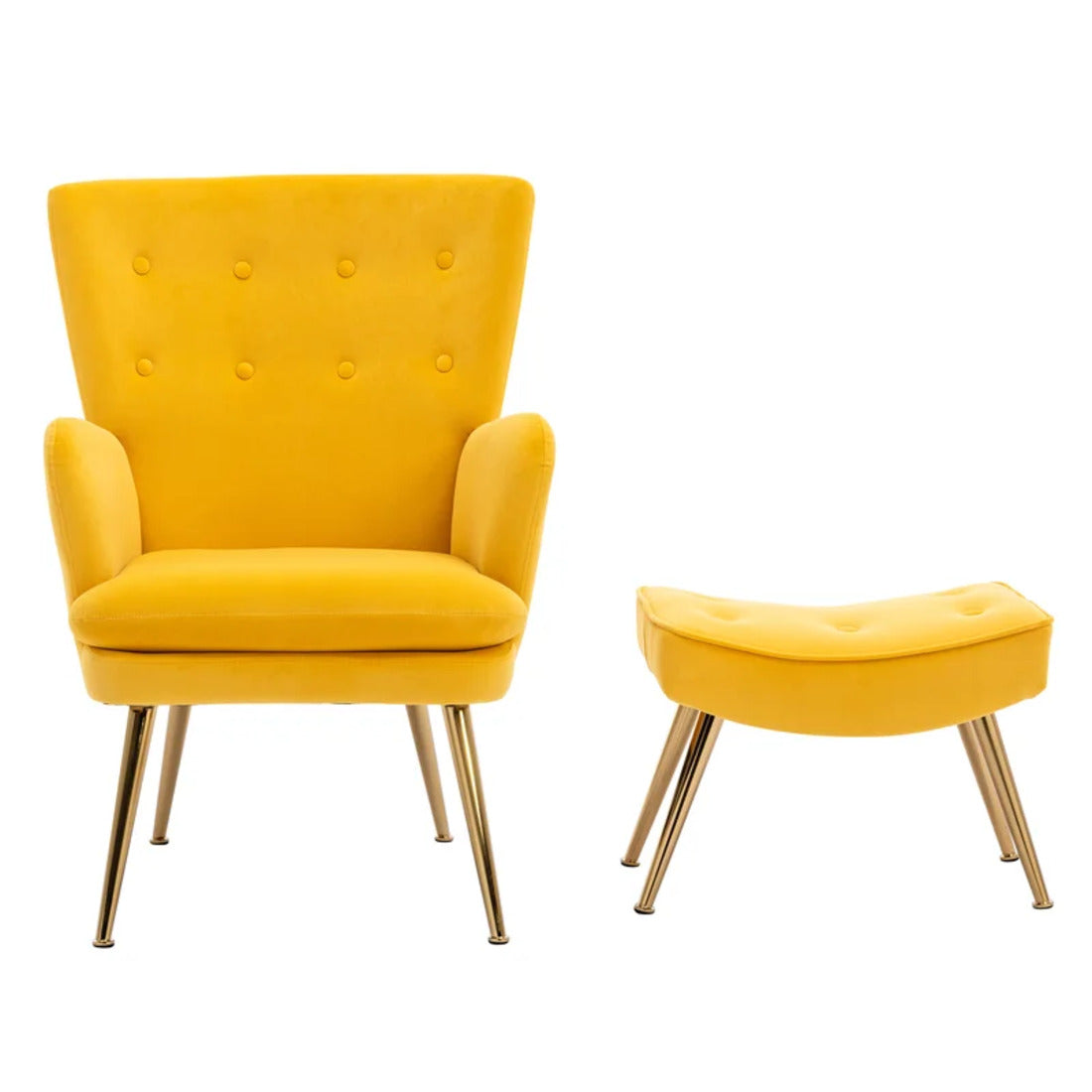 Tufted Long Back Yellow Color Sofa Lounge Chair with Footrest